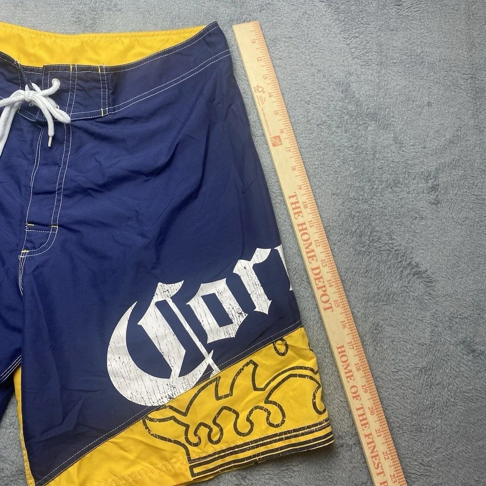 Corona Extra Beer Board Short Mens 36 Blue Yellow Swim Trunks Bathing Suit